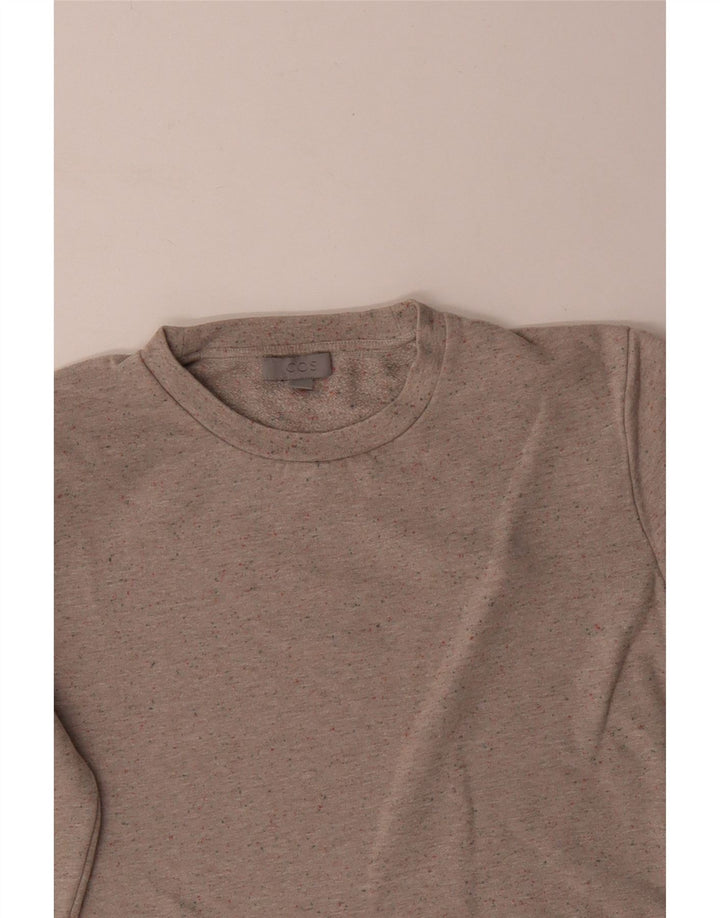 Cos Damen-Sweatshirt-Pullover UK 14 Mittelbeige gefleckte Baumwolle
