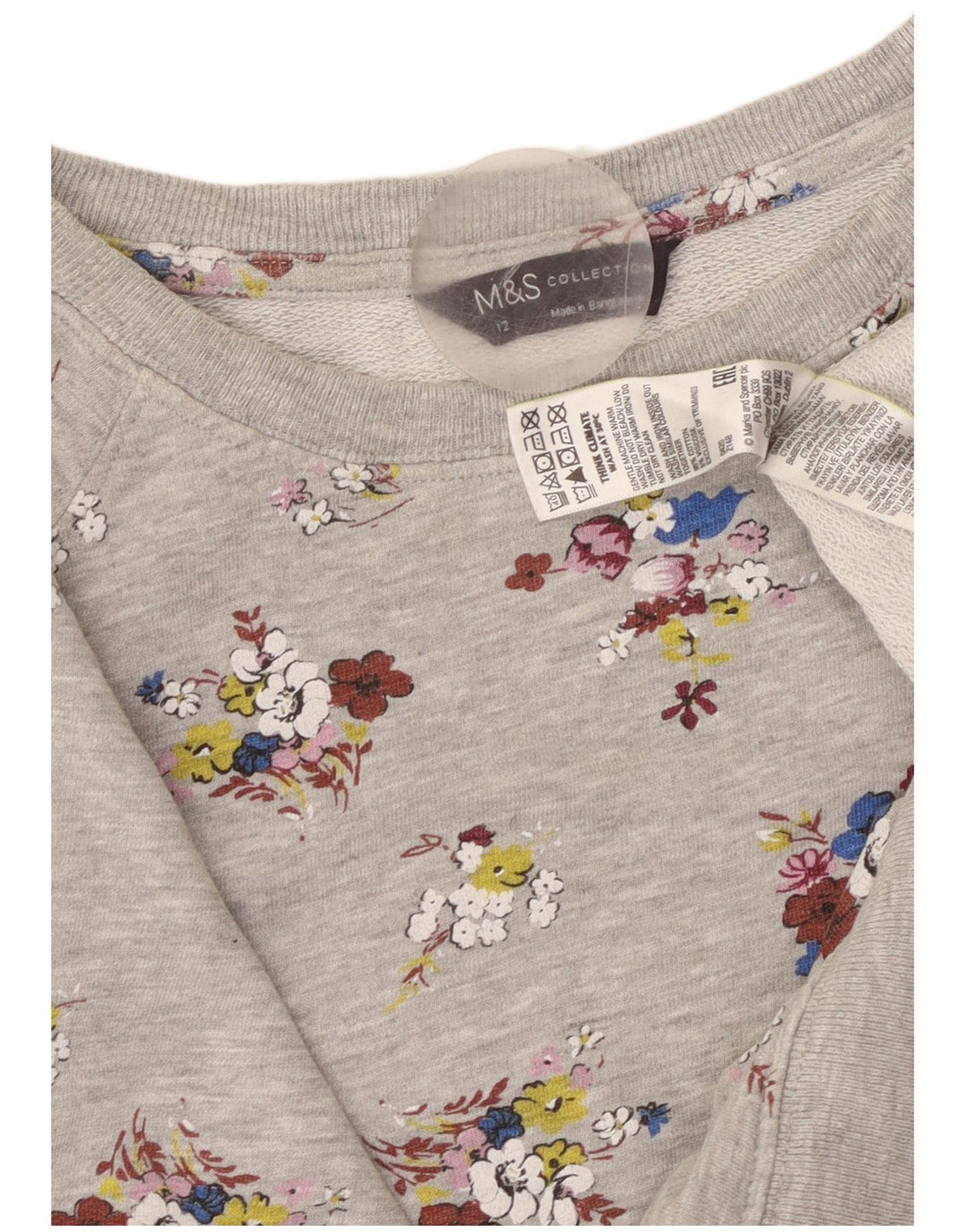 MARKS & SPENCER Damen Crop Sweatshirt Pullover UK 12 Mittelgrau geblümt