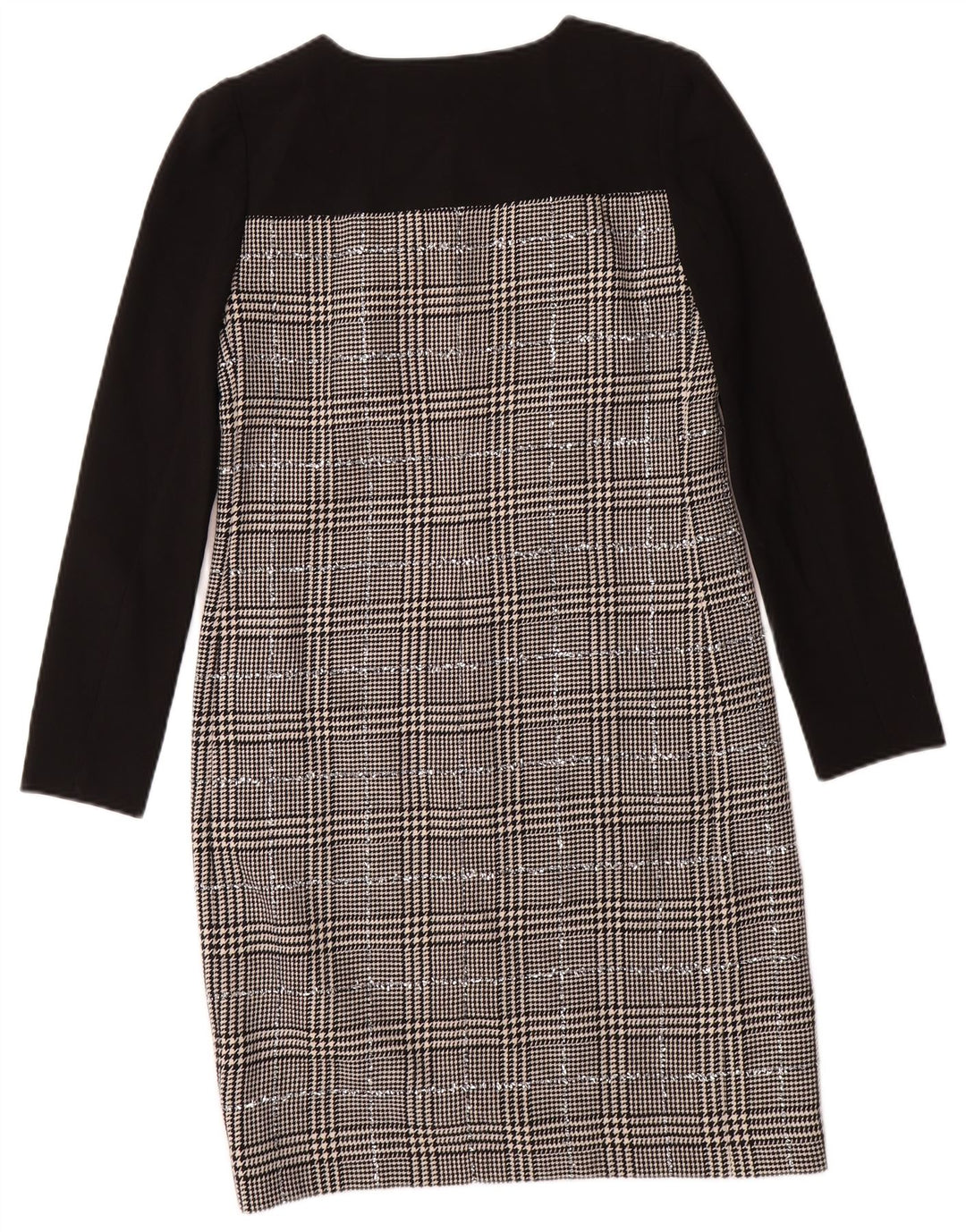 JAEGER Damen-Etuikleid mit langen Ärmeln, Gr. 8, Größe S, schwarze Wolle mit Hahnentrittmuster