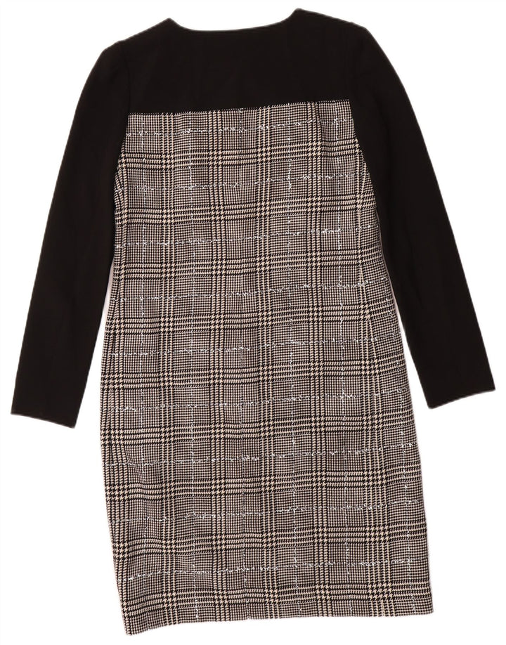 JAEGER Damen-Etuikleid mit langen Ärmeln, Gr. 8, Größe S, schwarze Wolle mit Hahnentrittmuster