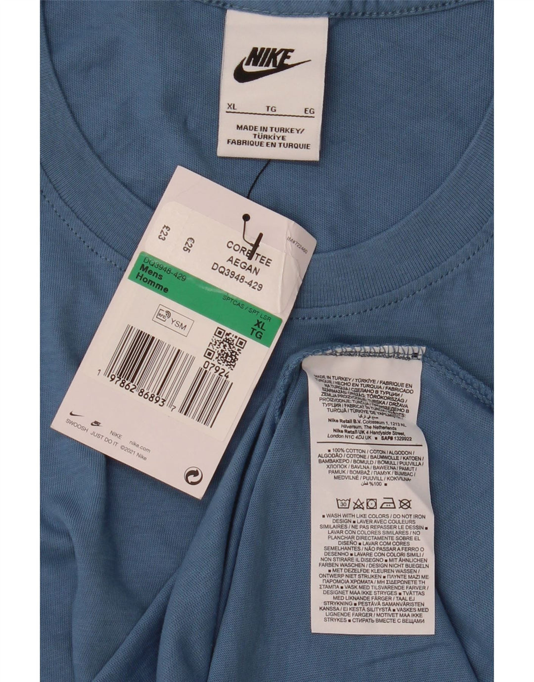 Nike Herren T-Shirt Top XL Blau Baumwolle