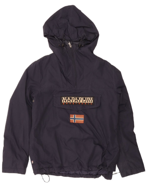 Napapijri Mens Graphic Hooded Anorak Jacket UK 40 Large Navy Blue Polyamid