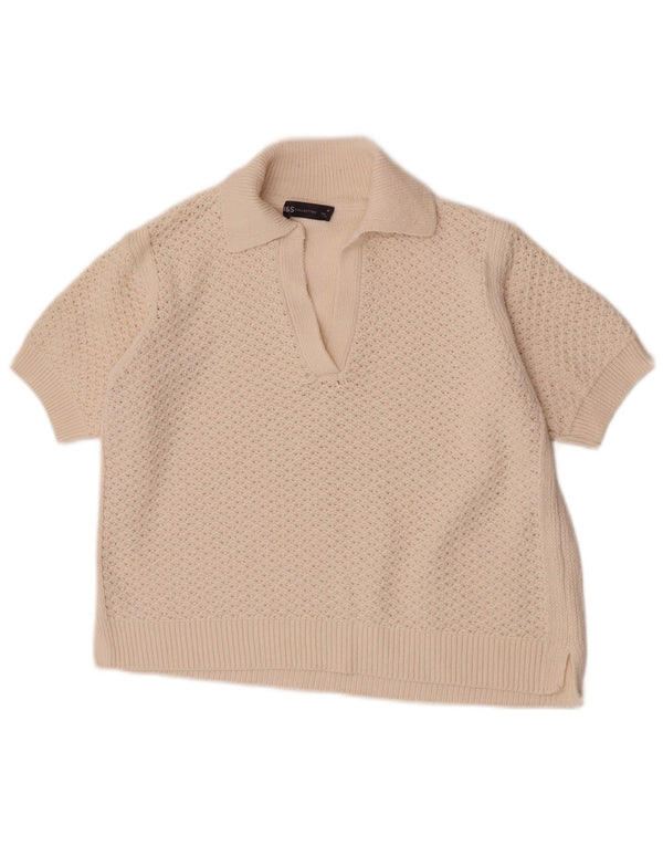 Marks & Spencer Damen Crop Polo Neck Pullover Pullover UK 14 Medium Off White