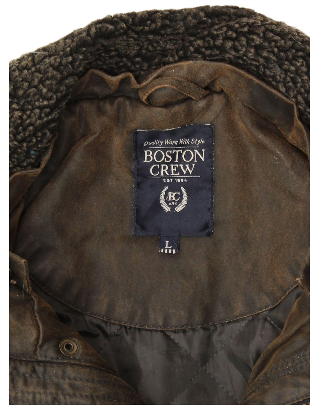 BOSTON CREW Herrenjacke aus gewachster Baumwolle, UK 40, große Khaki-Baumwolle