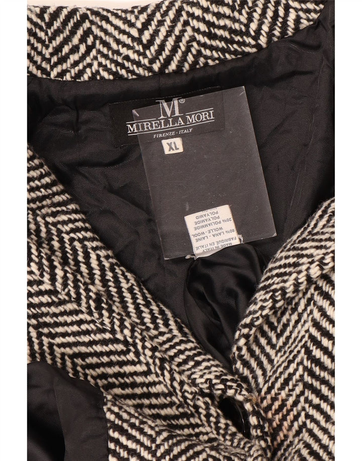 MIRELLA MORI Damen Übergroßer Mantel UK 18 XL Schwarze Wolle mit Fischgrätenmuster