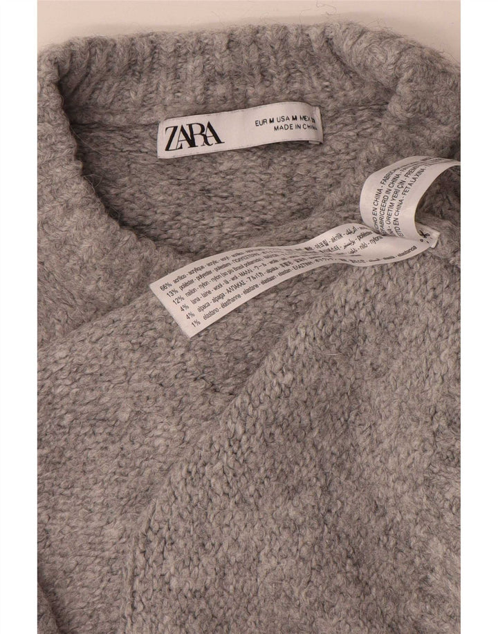 Zara Damen-Pullover, übergroß, Rundhalsausschnitt, Gr. 14, Mittelgrau meliert