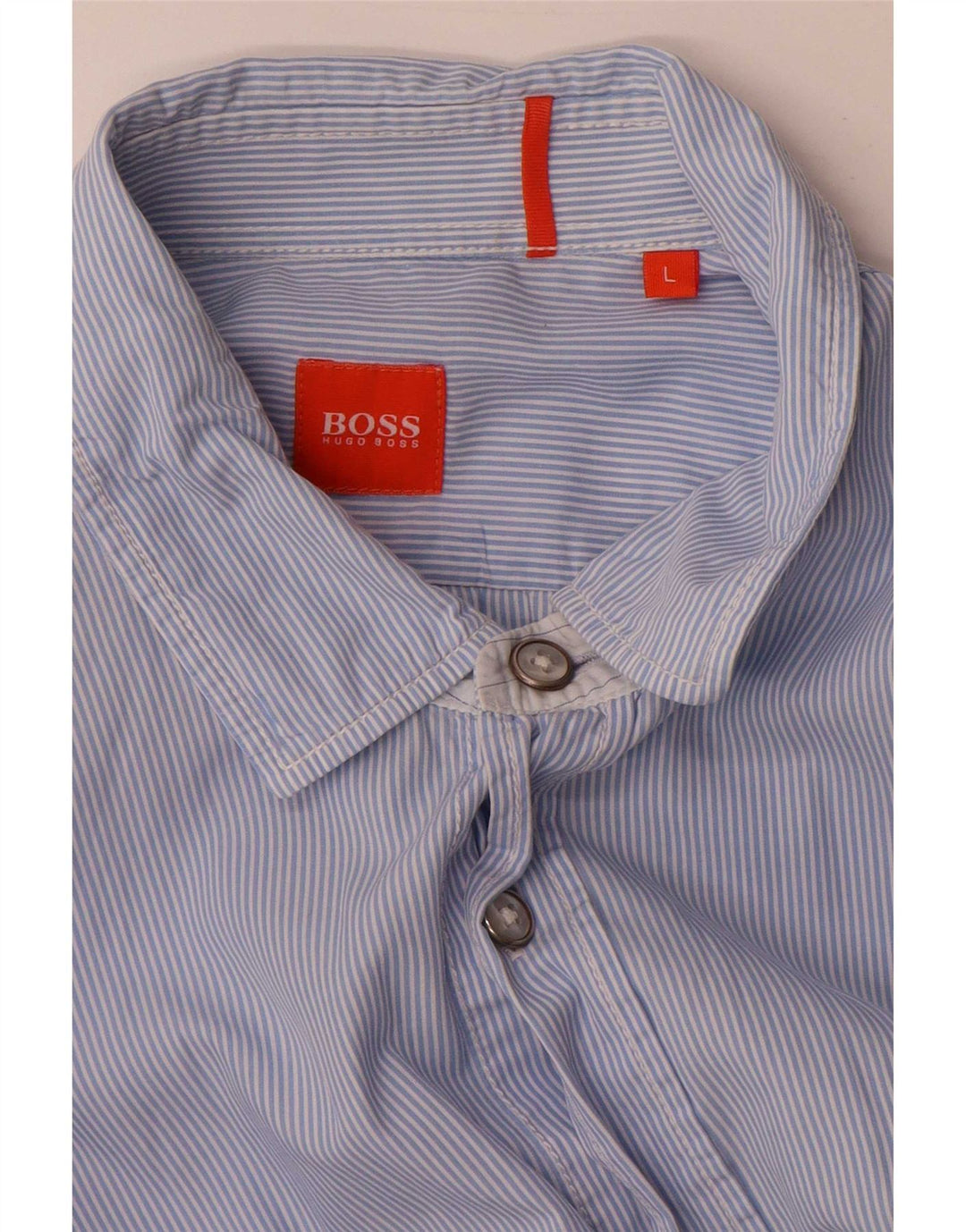 Hugo Boss Herrenhemd, große blaue Nadelstreifen-Baumwolle