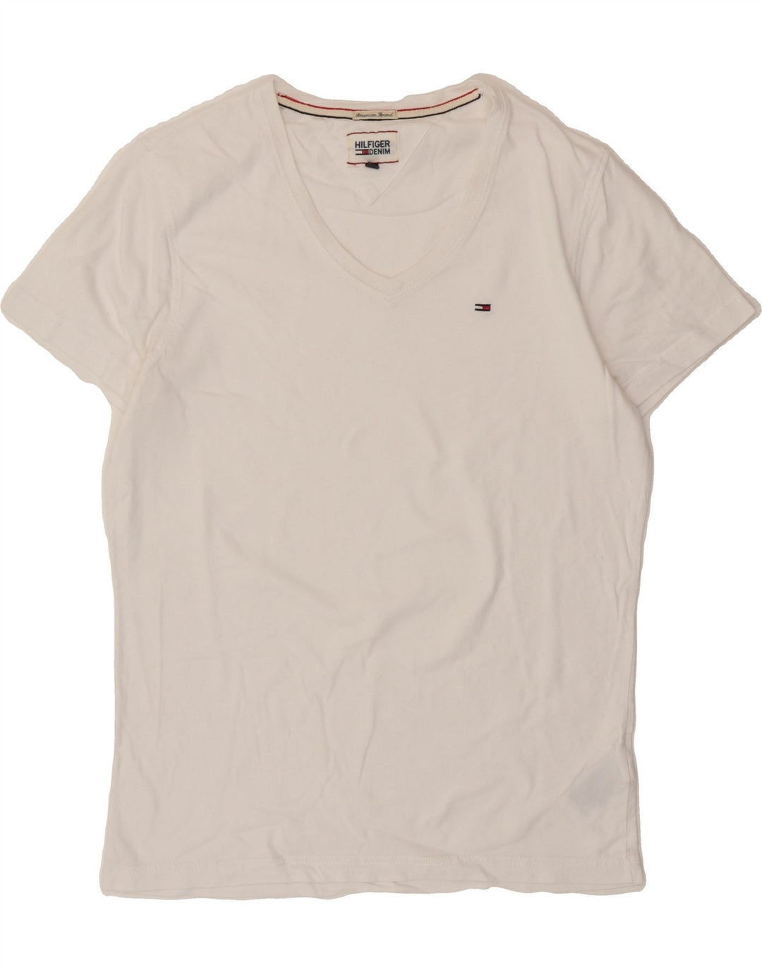 TOMMY HILFIGER Mens T-Shirt Top Medium White Cotton Vintage Tommy Hilfiger and Second-Hand Tommy Hilfiger from Messina Hembry 
