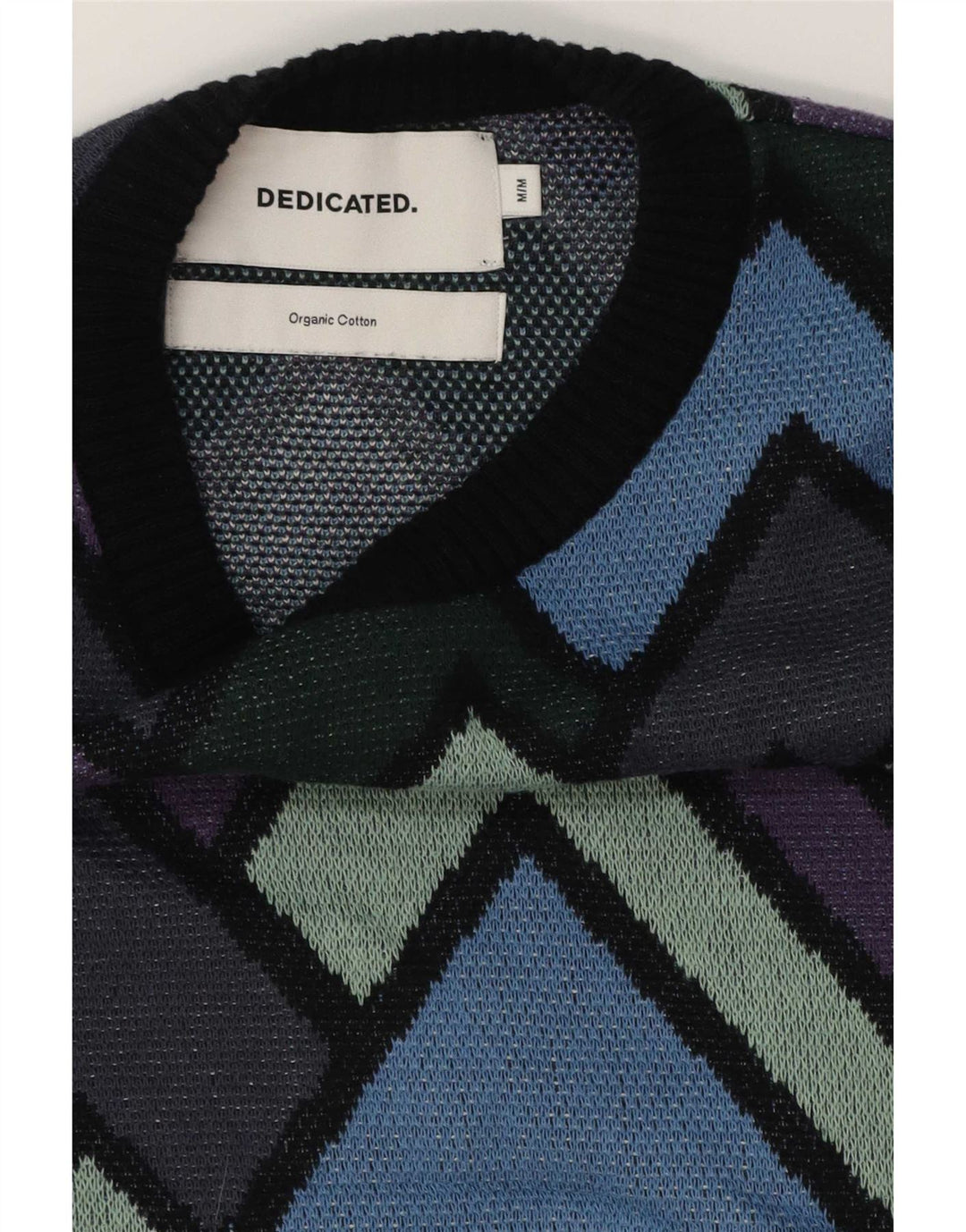 Vintage Herren-Pullover mit Rundhalsausschnitt, mittelgroße, mehrfarbige, geometrische Baumwolle