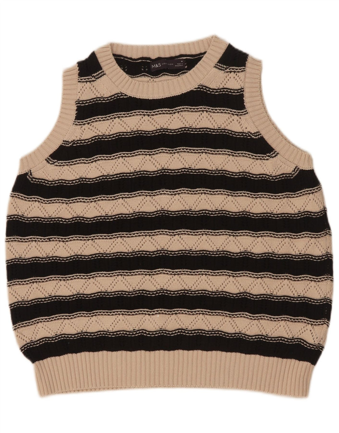 Marks & Spencer Damen Weste Tank Top UK 14 Mittelbeige gestreift Baumwolle