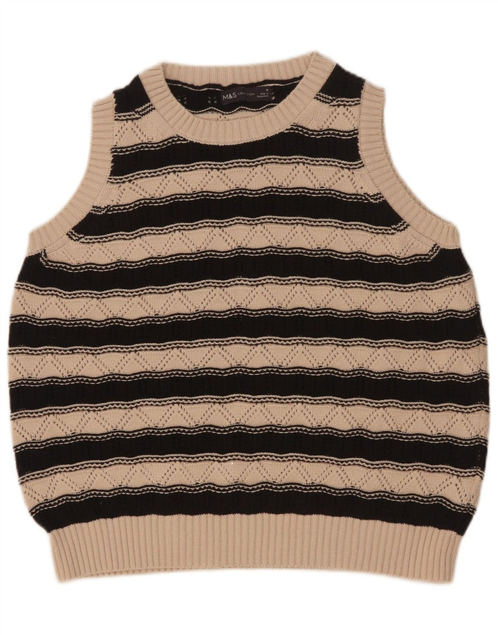 Marks & Spencer Damen Weste Tank Top UK 14 Mittelbeige gestreift Baumwolle