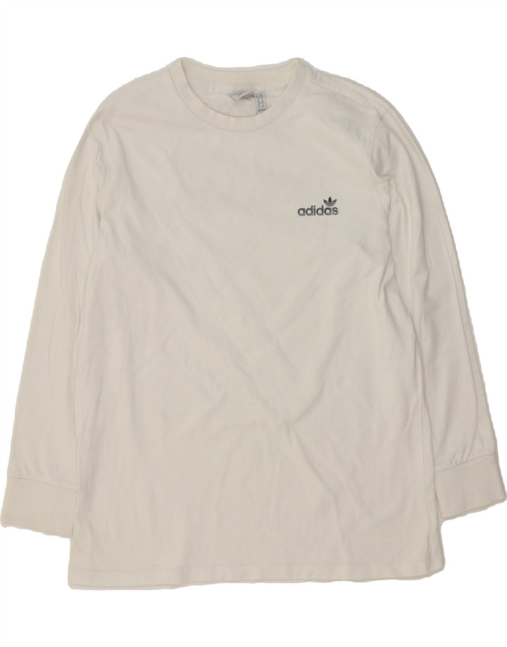 ADIDAS Womens Graphic Top Long Sleeve UK 14 Large White Vintage Adidas and Second-Hand Adidas from Messina Hembry 