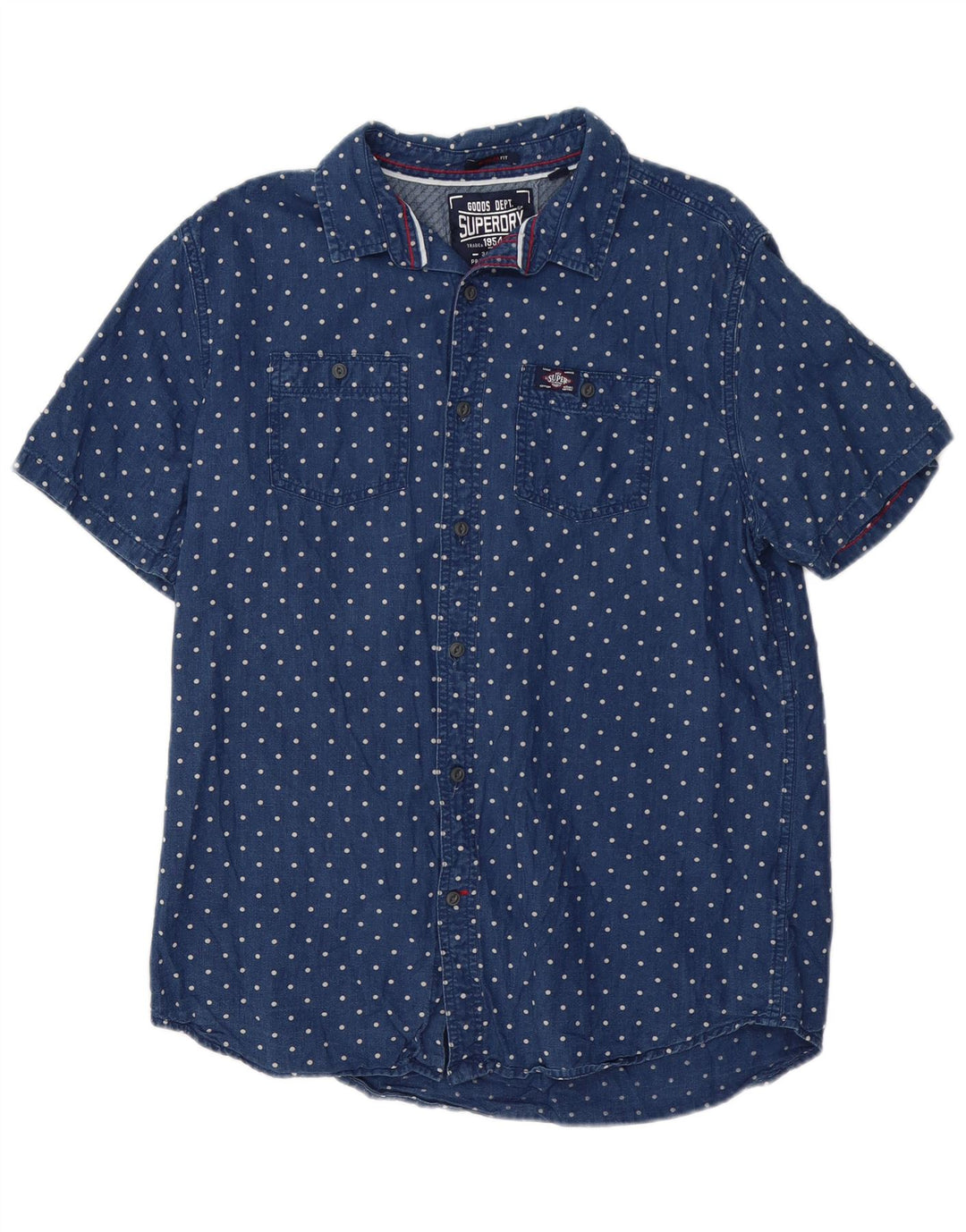 SUPERDRY Herren-Kurzarmhemd, reguläre Passform, XL, blau gepunktet, Baumwolle