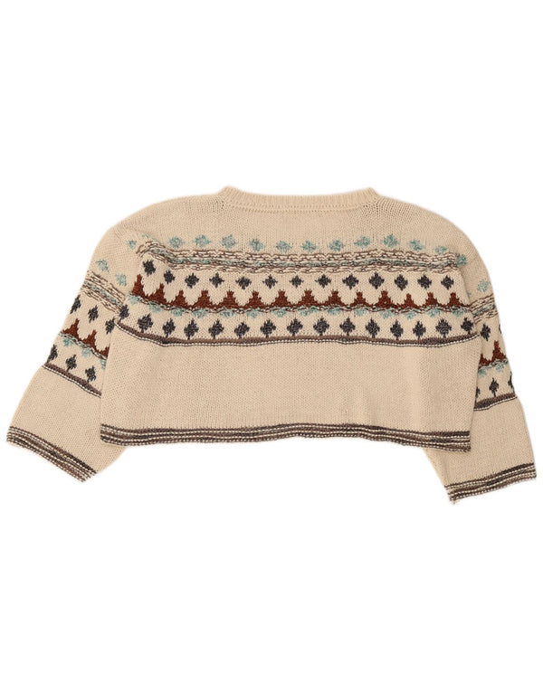Zara Damen Pullover mit bauchfreiem U-Boot-Ausschnitt, Gr. 10, Small Beige Fair Isle