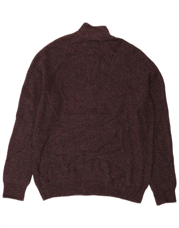 Marks & Spencer Herren-Pullover mit Reißverschluss am Hals, groß, Burgunderrot meliert