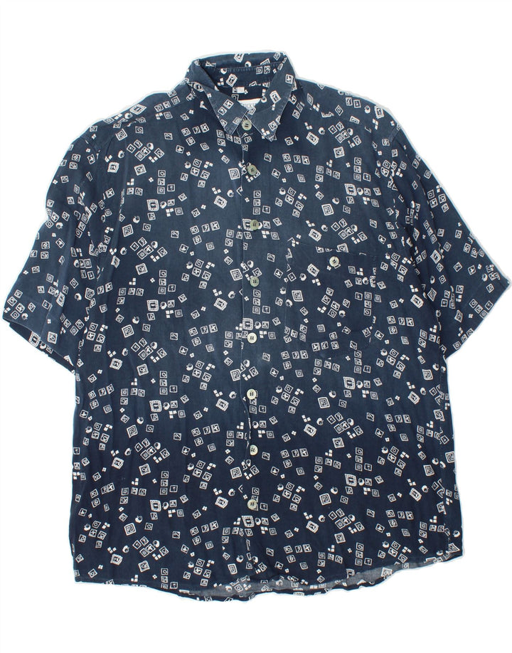 SEIDENSTICKER Mens Short Sleeve Shirt Size 41/42 Large Blue Geometric Vintage Seidensticker and Second-Hand Seidensticker from Messina Hembry 