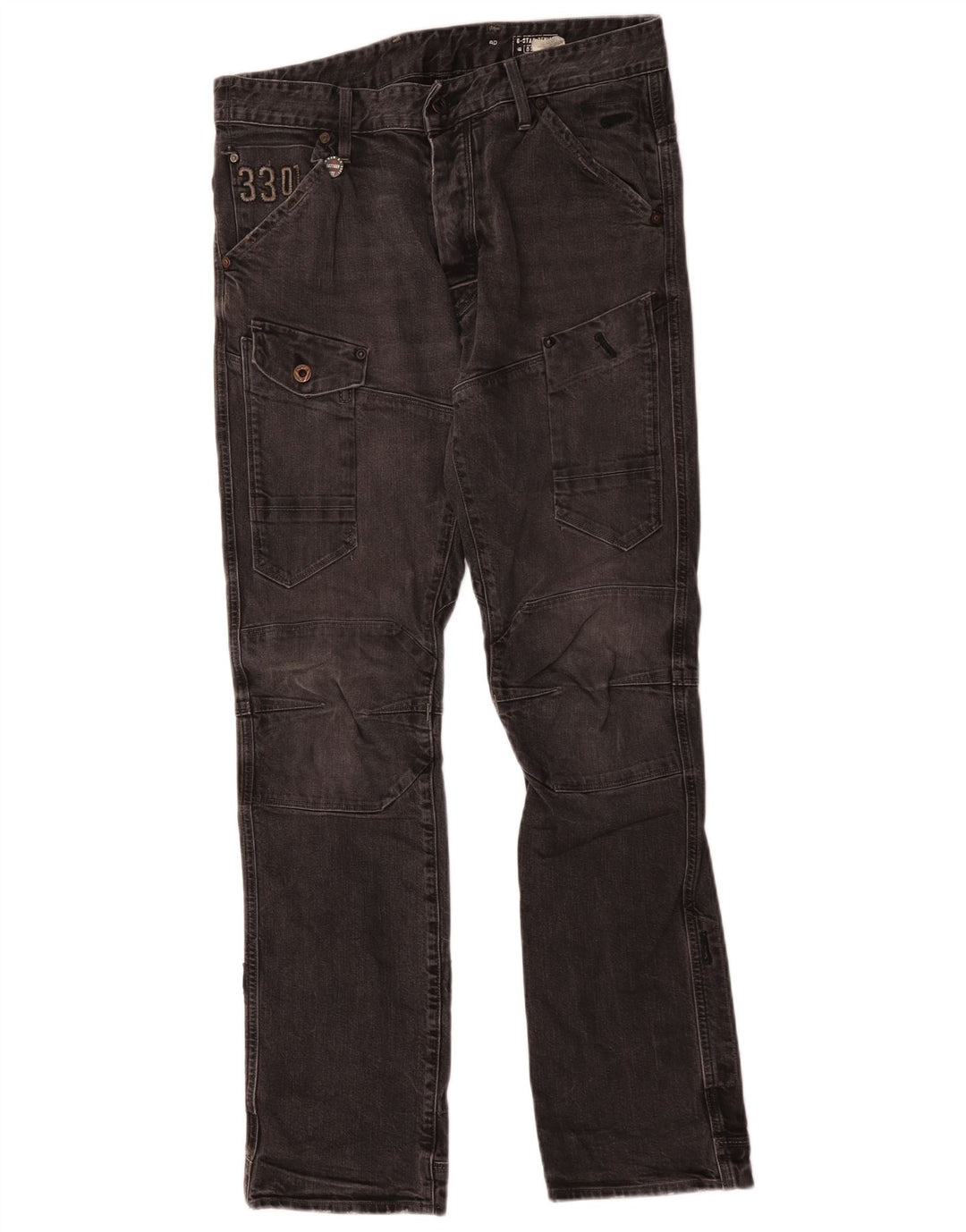 G-Star Herren 3301 Cargo Straight Jeans W34 L32 Schwarze Baumwolle