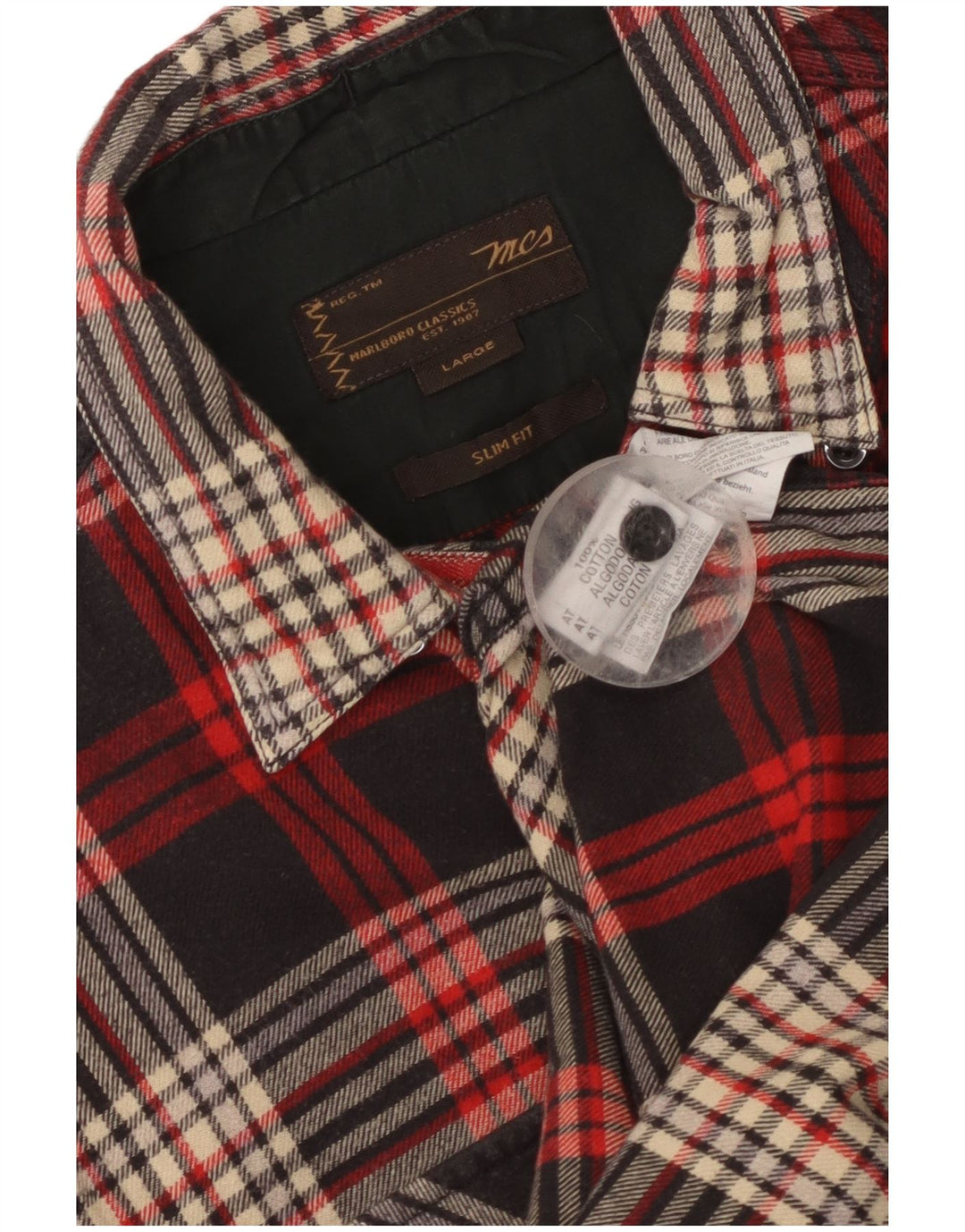 Marlboro Classics Herren-Flanellhemd mit Karomuster, schmale Passform, groß, schwarz kariert