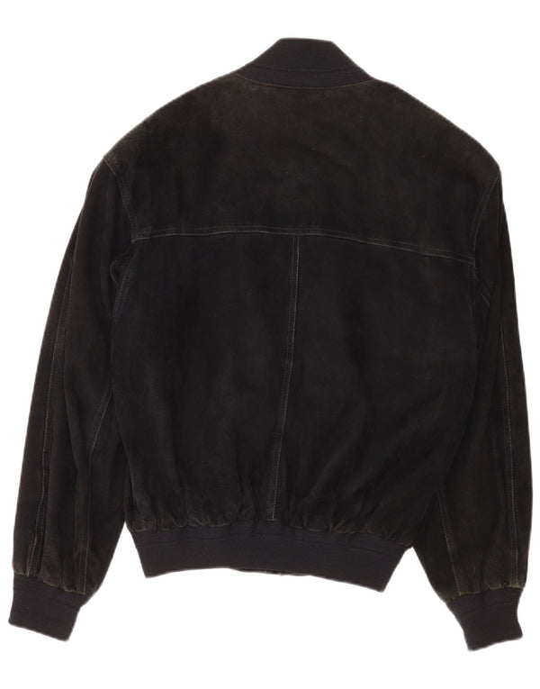 Vintage Herren Wildleder Bomberjacke IT 48 Mittelschwarzes Leder