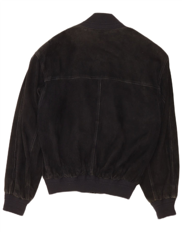 Vintage Herren Wildleder Bomberjacke IT 48 Mittelschwarzes Leder