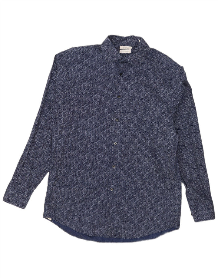 Calvin Klein Herren-Hemd mit normaler Passform, Größe 15 1/2, mittelgroß, marineblau gepunktet