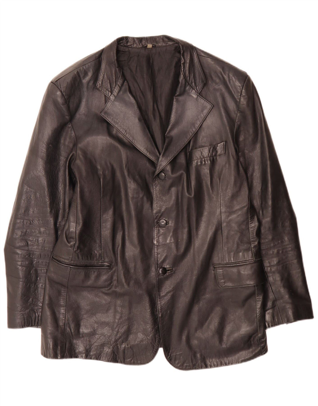 Vintage Herren 3 Knopf Leder Blazer Jacke IT 54 XL Schwarz