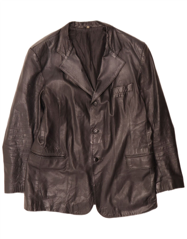 Vintage Herren 3 Knopf Leder Blazer Jacke IT 54 XL Schwarz
