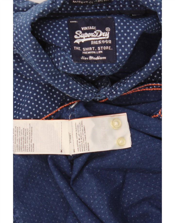 Superdry Herren-Kurzarmhemd aus mittelblau gepunkteter Baumwolle