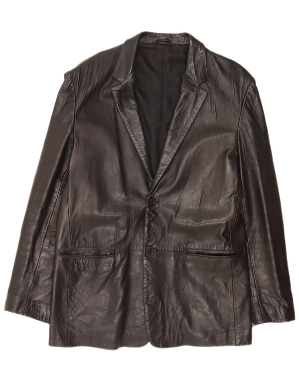Mexx Herren 2-Knopf-Lederblazer IT 52 XL Schwarzes Leder
