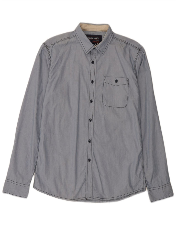 Jack & Jones Herren-Grafikhemd aus mittelblauer Nadelstreifen-Baumwolle