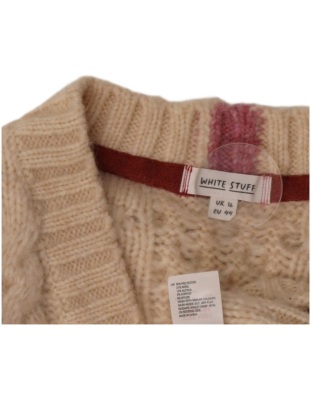 White Stuff Damen-Cardigan-Pullover UK 16 Large Beige Polyester