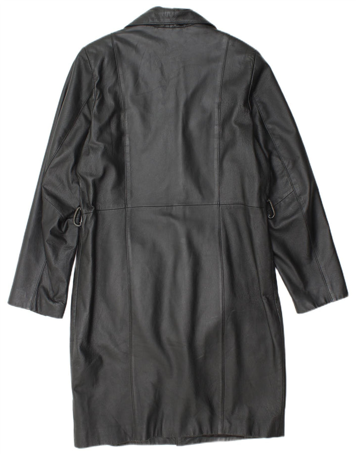 VINTAGE Damen Ledermantel UK 14 Mittelschwarzes Leder