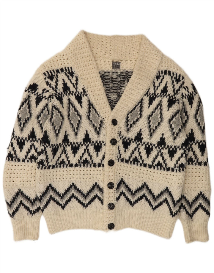 Altatensione Herren-Strickjacke, mittelgroß, gebrochenes Weiß, Fair-Isle-Acryl