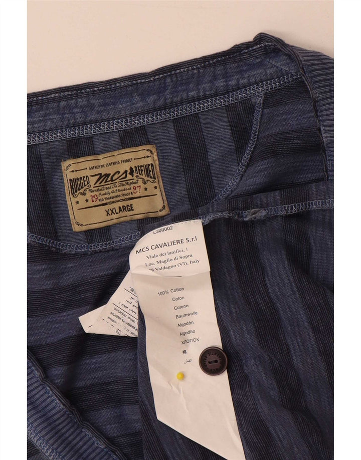 Marlboro Classics Herren-Cardigan-Pullover 2XL blau gestreift aus Baumwolle