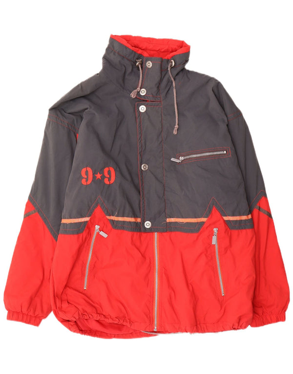 Vintage Herren-Windbreaker-Jacke mit Grafik, UK 40, Größe L, Rot, Farbblock