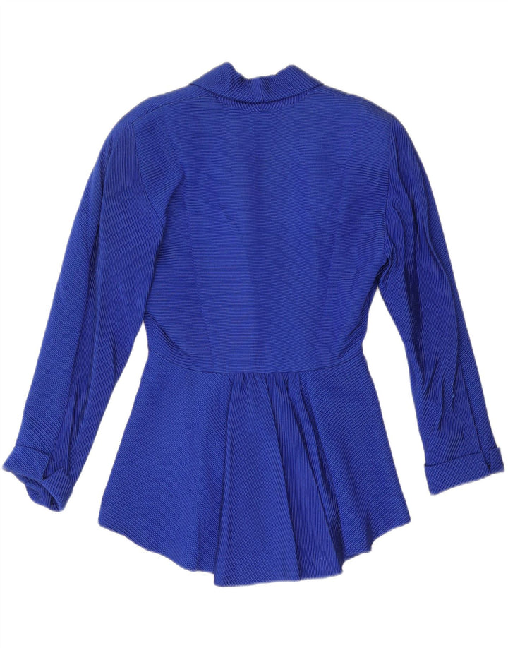 VINTAGE Damen Blazerjacke UK 12 Mittelblaue Nadelstreifen-Baumwolle