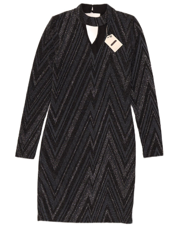 Oasis Slim Fit Etuikleid für Damen UK 6 XS Schwarzes geometrisches Polyamid