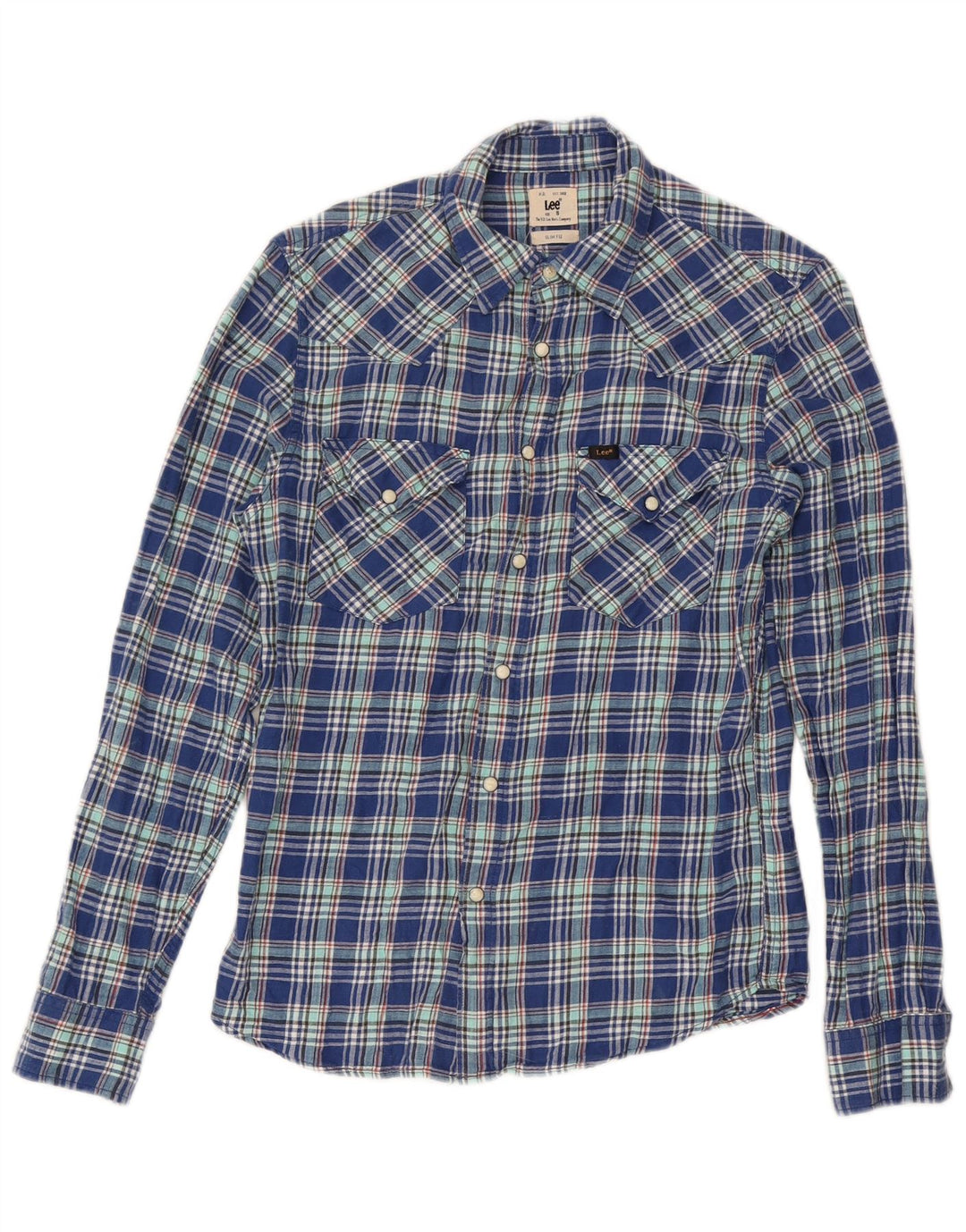 Lee Herren-Flanellhemd mit schmaler Passform, klein, blau kariert, Baumwolle