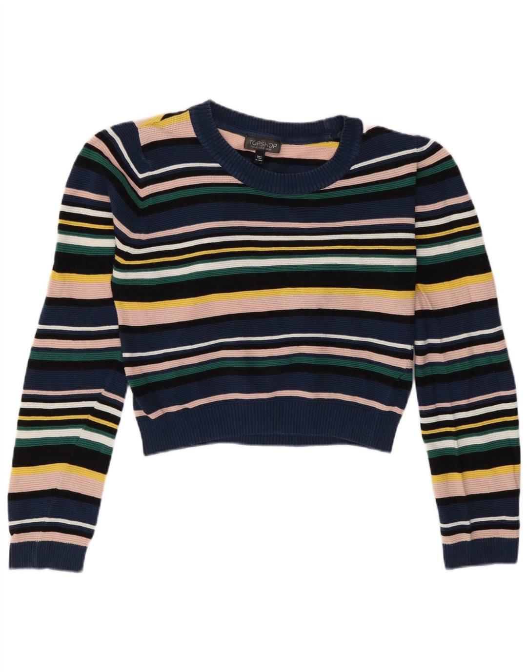 Topshop Damen-Pullover mit U-Boot-Ausschnitt, Größe M, mehrfarbig, gestreift, UK 12