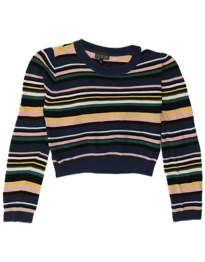Topshop Damen-Pullover mit U-Boot-Ausschnitt, Größe M, mehrfarbig, gestreift, UK 12