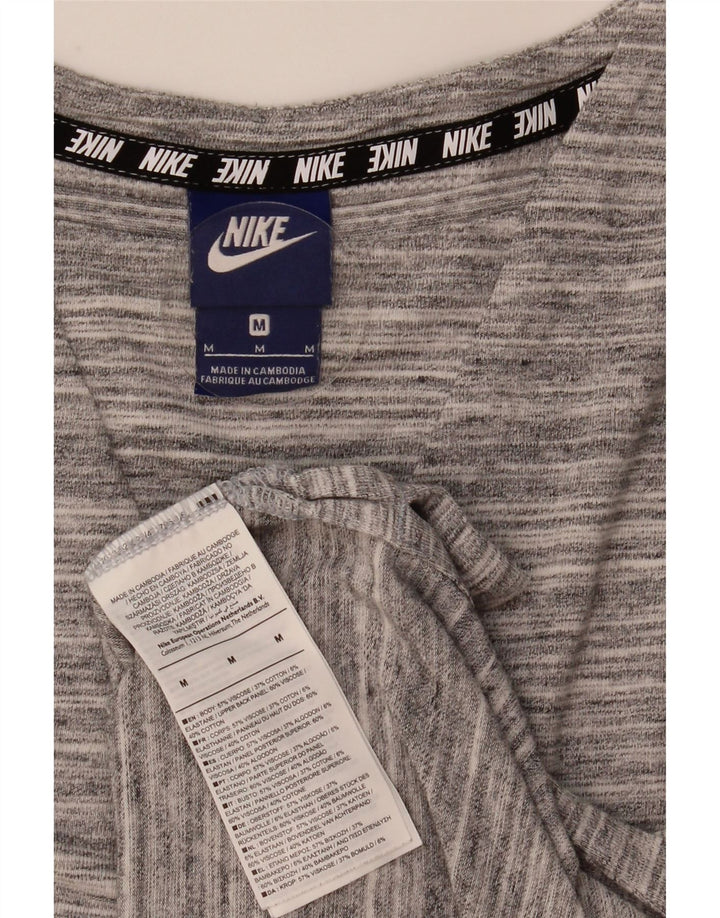Nike Damen T-Shirt Top UK 14 Mittelgrau gestreift aus Baumwolle