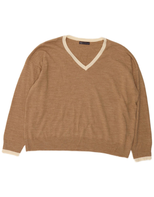 Marks & Spencer Damen-Pullover mit V-Ausschnitt, UK 22 3XL, Beige meliert