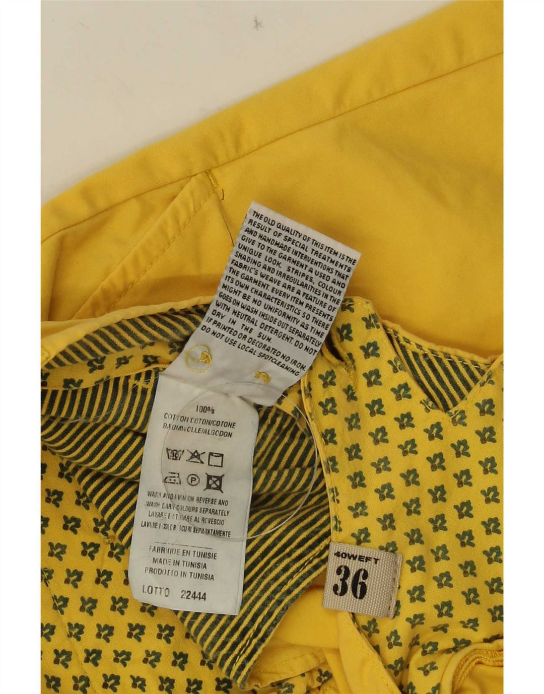 40Weft Herren-Chinoshorts W36, große gelbe Baumwolle