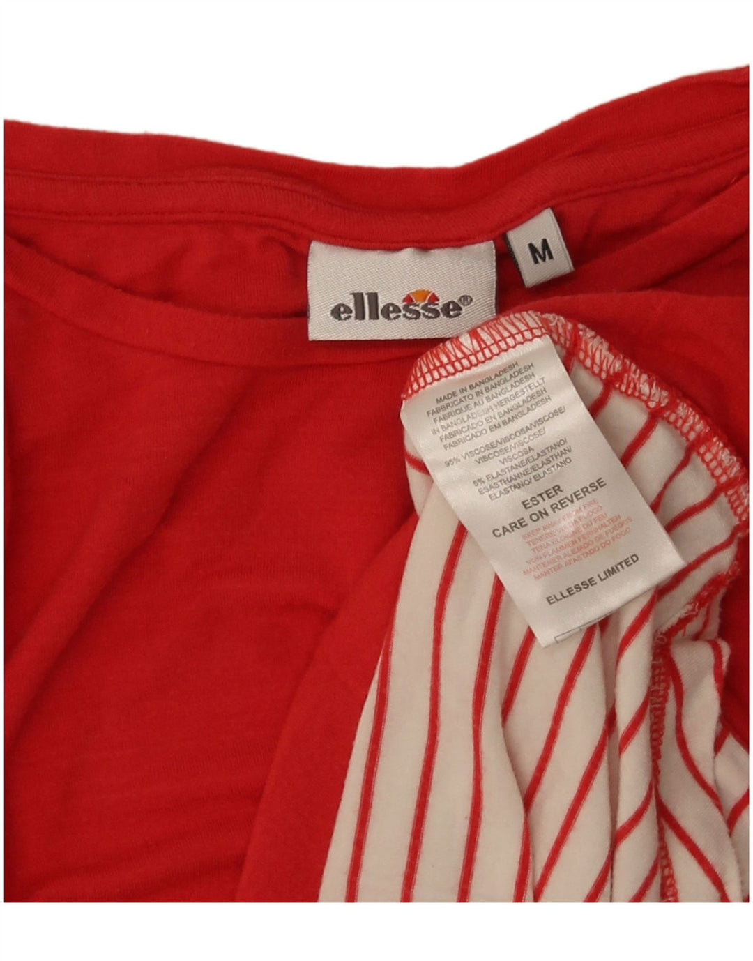 Ellesse Damen T-Shirt Top UK 14 Mittelrot gestreift Viskose