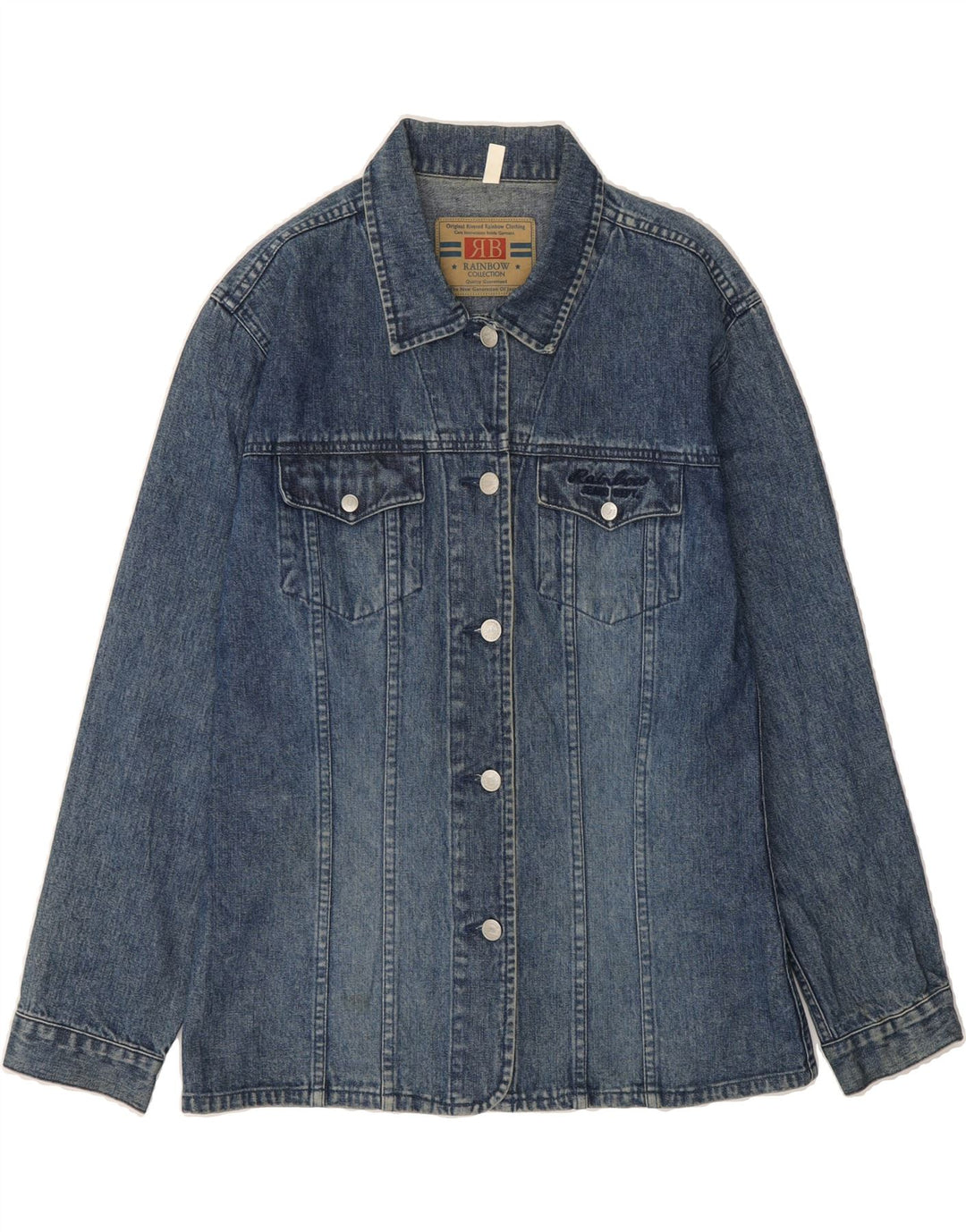 RAINBOW Womens Denim Jacket UK 14 Large Blue Cotton Vintage Rainbow and Second-Hand Rainbow from Messina Hembry 