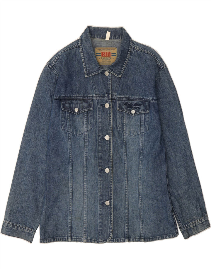 RAINBOW Womens Denim Jacket UK 14 Large Blue Cotton Vintage Rainbow and Second-Hand Rainbow from Messina Hembry 