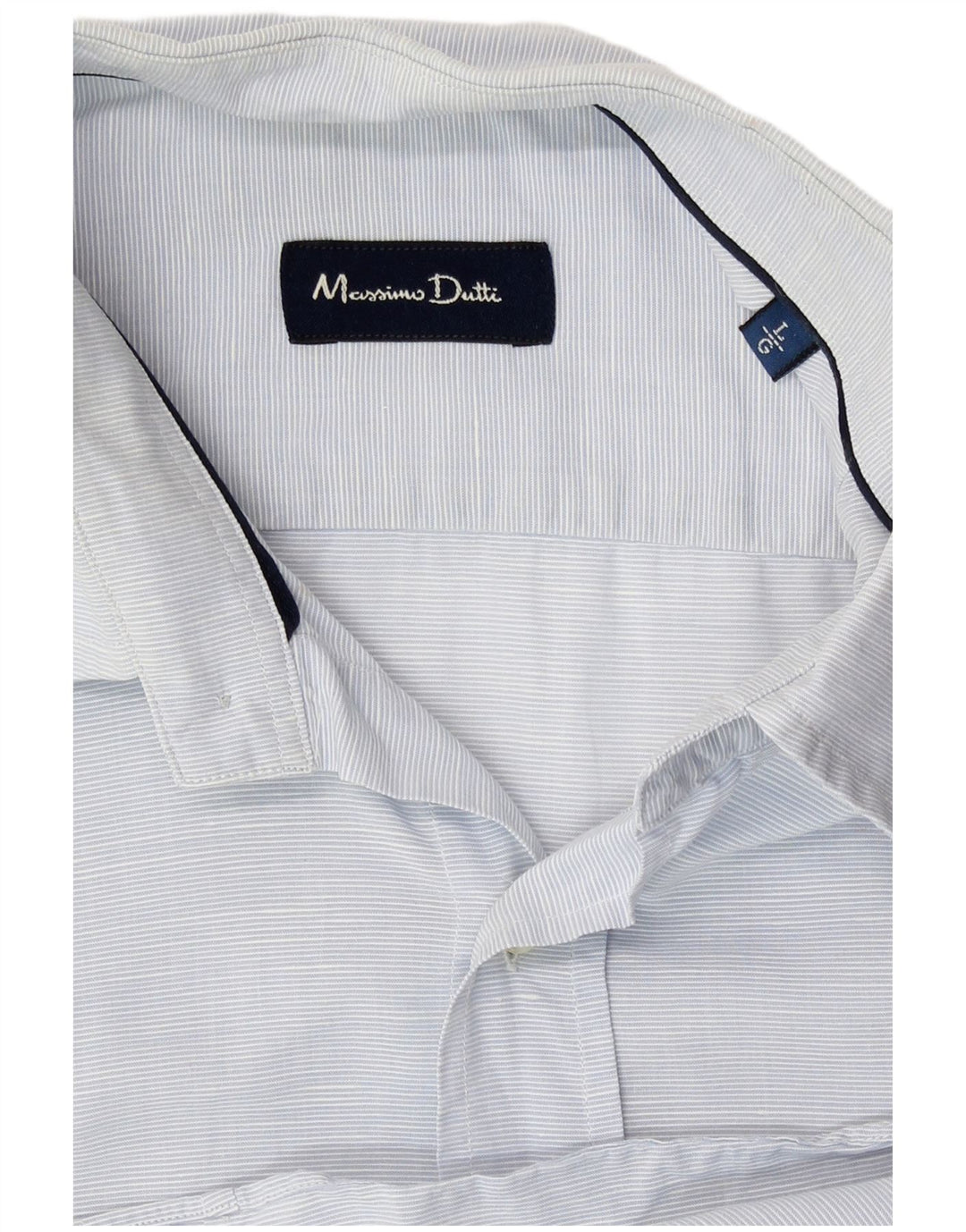 Massimo Dutti Herren-Kurzarmhemd, groß, blaue Nadelstreifen-Baumwolle
