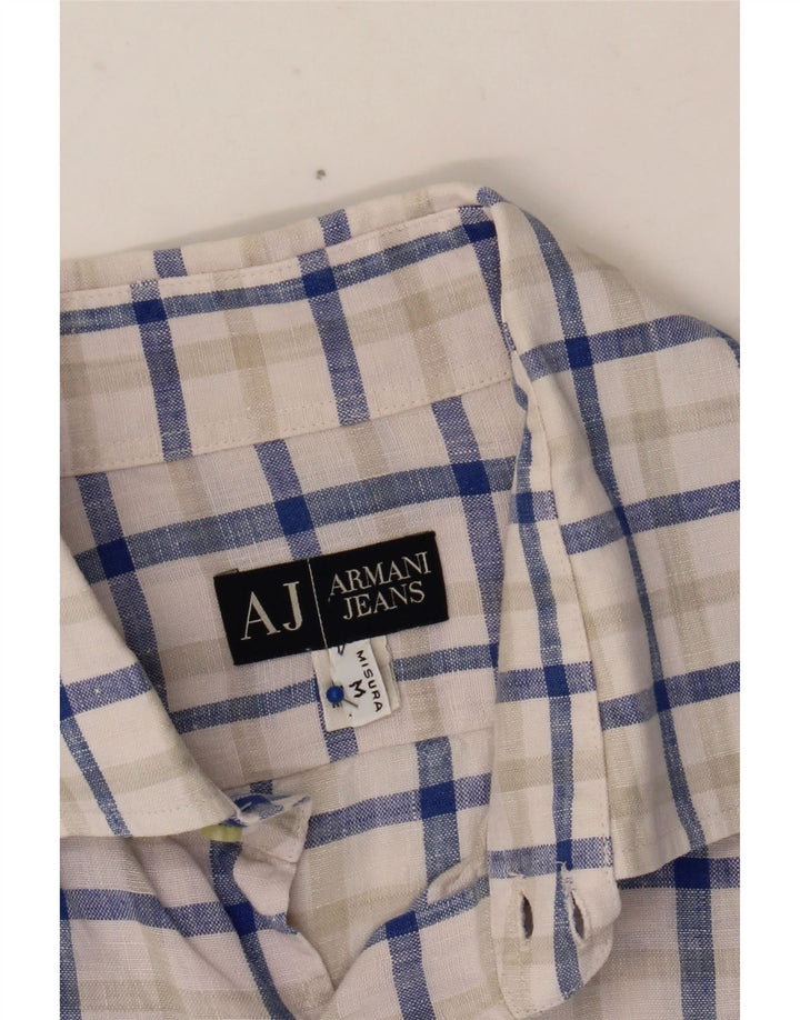ARMANI JEANS Herrenhemd Mittelblau kariertes Leinen