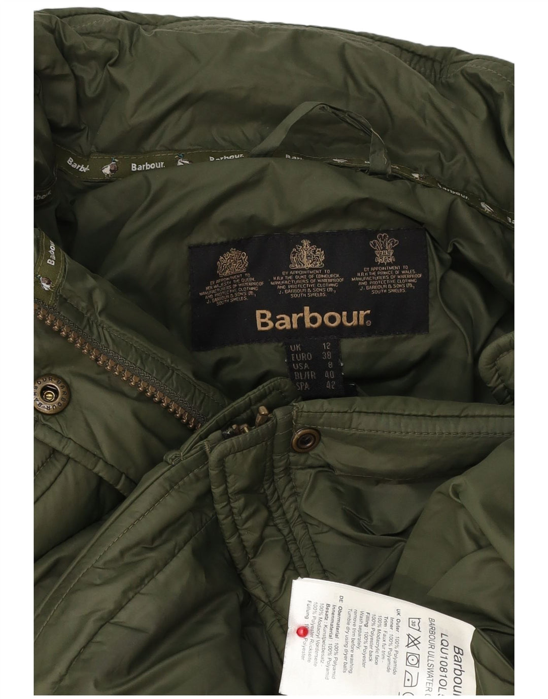 Barbour Wattierte Damenjacke mit Kapuze, UK 12, mittelgrün, Polyester
