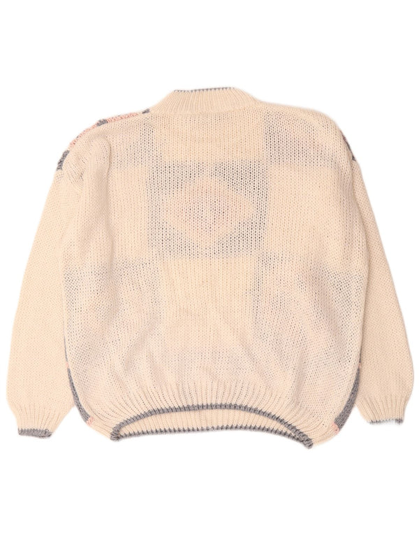 Vintage Damen Rollkragenpullover Pullover UK 22/24 3XL Off White Patchwork